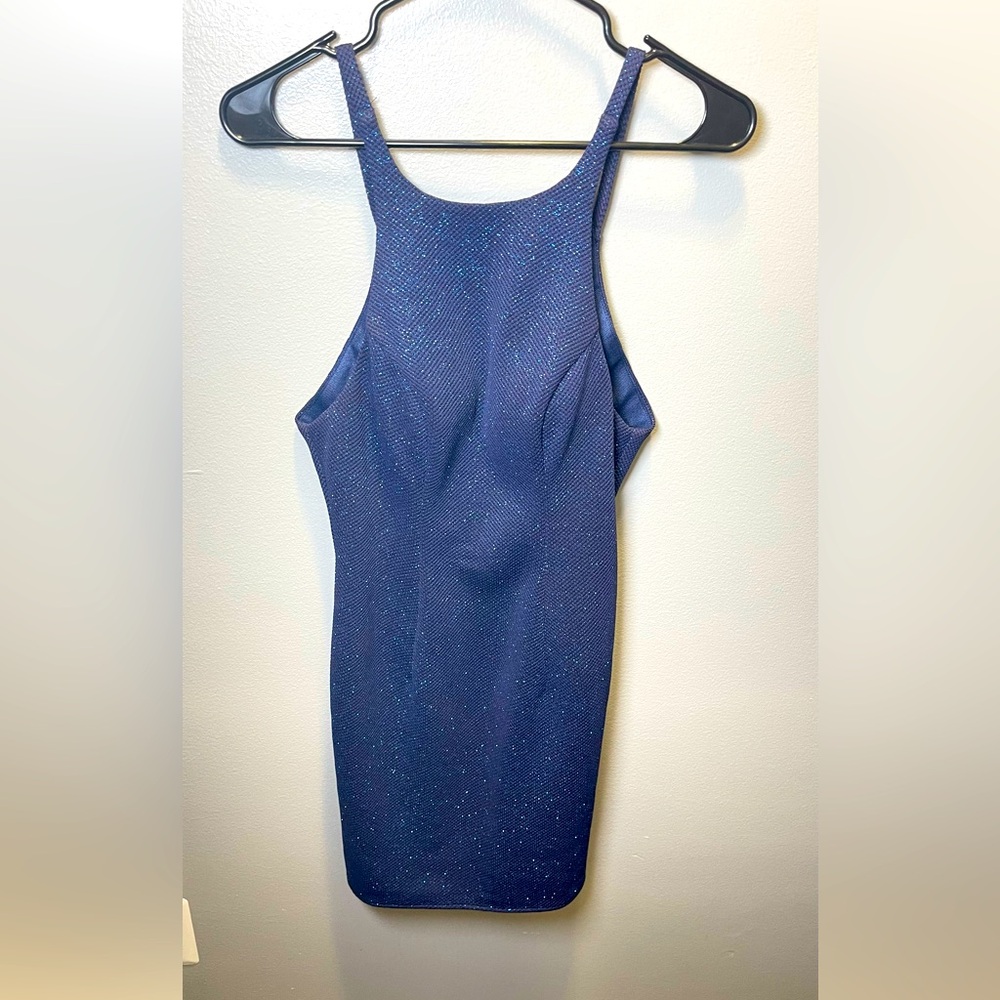 Alyce Paris Women's Navy Sparkly Bodycon Mini‎ Open Back Dress Size 0